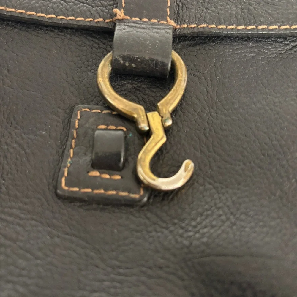 VTG Ralph Lauren Black Leather Crossbody Bag Equestrian Hook Flap Messenger